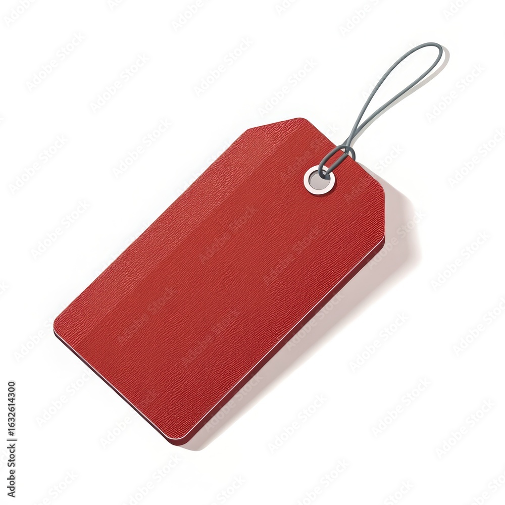 Fototapeta premium An elegant blank red tag with a subtle texture and string loop