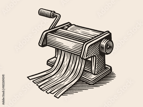 Pasta Maker Engraving Style Kitchen Utensil Vector Illustration