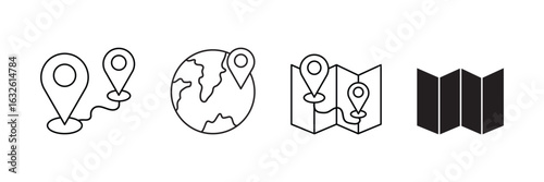 GPS location travel and world map pin direction route navigation icon vector illustration collection for digital design use.