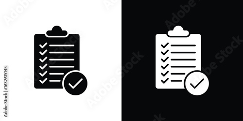 Clipboard check icon in flat style, filled black symbol