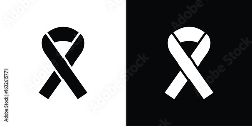 Cancer ribbon icon in flat style, filled black symbol