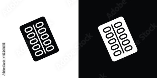 Blister drug pack icon in flat style, filled black symbol