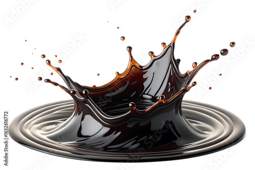 black soy sauce splash in glossy upward motion with high peak and realistic texture  on AI generated by PNG