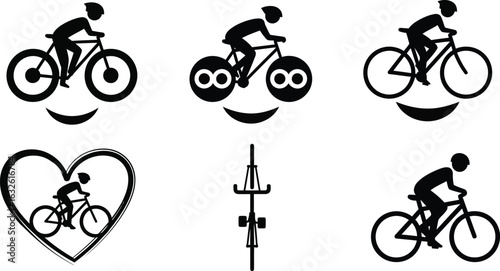 Cycling bicycle bike rider vector black and white illustration