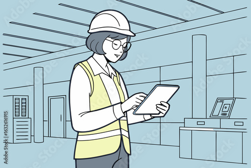 Portrait of a confident Latin female engineer in a white hard hat walking through a modern factory, inspecting high-tech machinery and overseeing production.