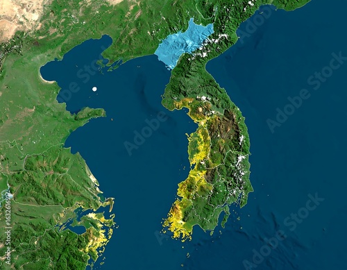 Detailed satellite map of North and South Korea
