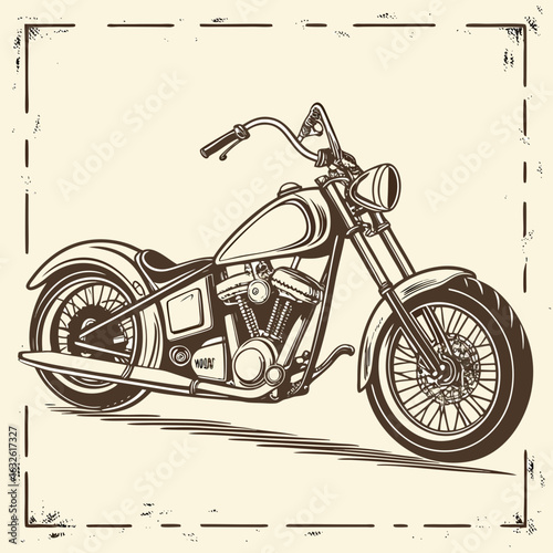 Vintage Chopper Motorcycle Vector – Side View Grunge Style