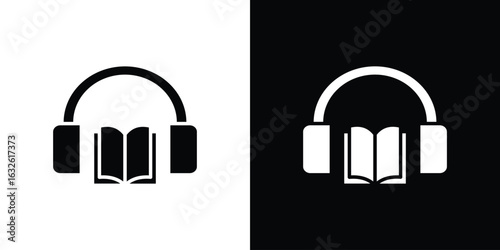 Audio book icon in flat style, filled black symbol