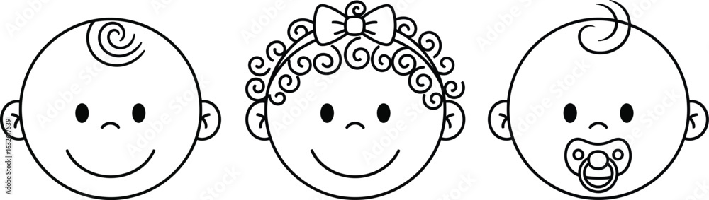 Fototapeta premium Baby faces vector cute infant drawing newborn illustration art