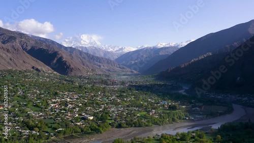 Aerial Landscape of Chitral Rural Community Among Snow-Capped Mountains