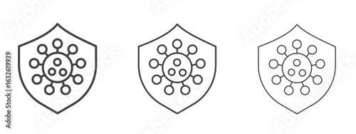 Virus protection shield icon in Line Art Style for Design collection