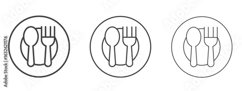 Spoon and Fork icon in Line Art Style for Design collection