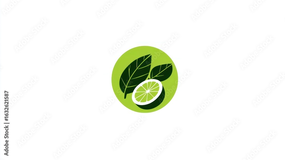 Obraz premium Green circle logo with lime slice and leaves