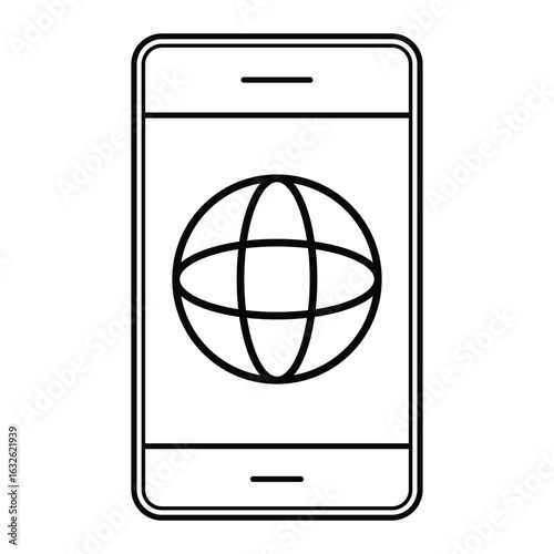 Smartphone 360 degree globe rotation icon vector illustration for virtual reality panoramic view technology symbol design in minimal line style.