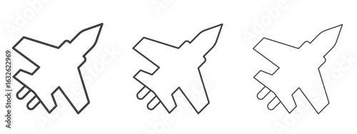 Military aircraft icon in Line Art Style for Design collection