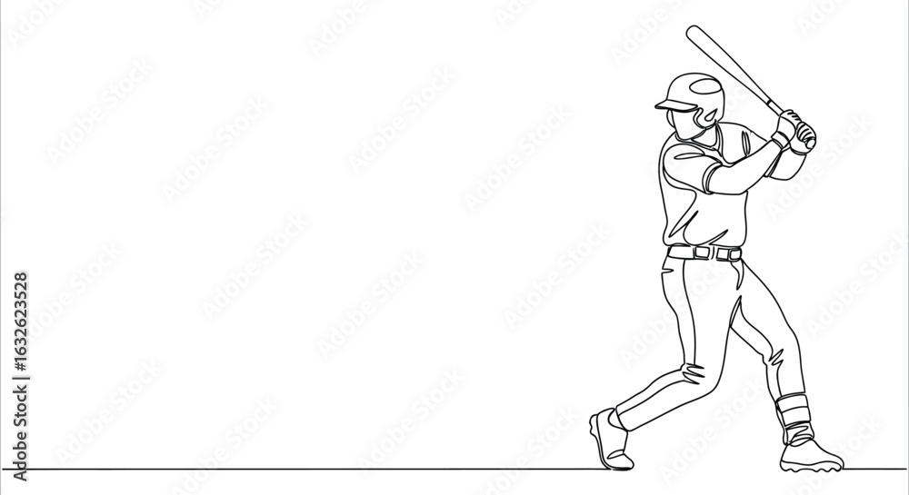 Fototapeta premium Baseball player continuous line art vector illustration design