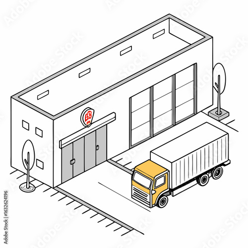 Delivery Truck in Front of Warehouse – Clean Flat Vector 