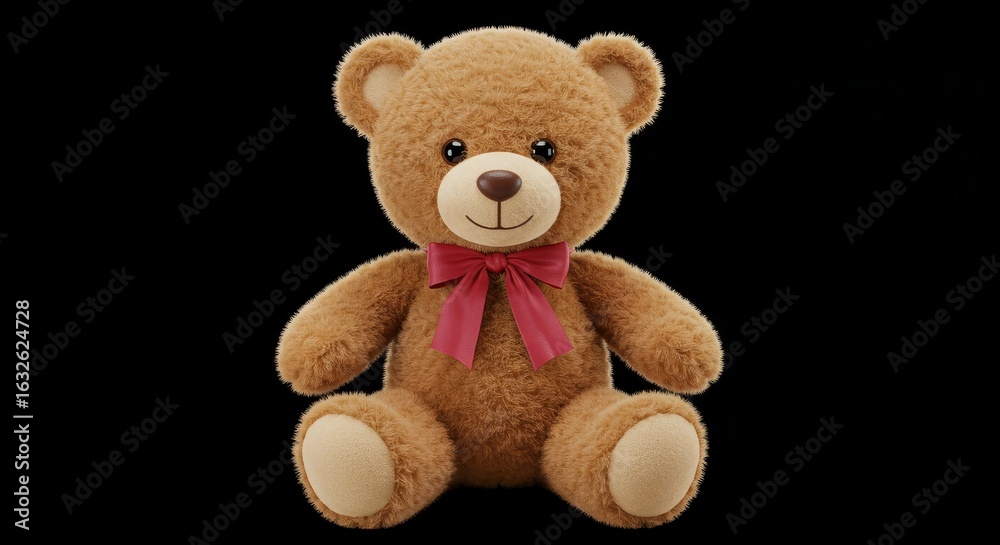 Obraz premium Illustration of cute brown teddy bear with a red bow tie isolated on black background