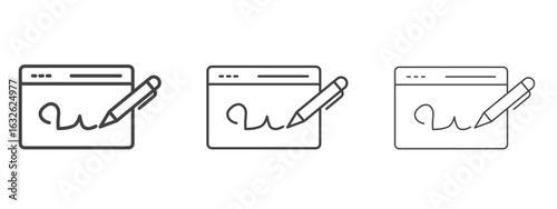 Electronic signature icon in Line Art Style for Design collection