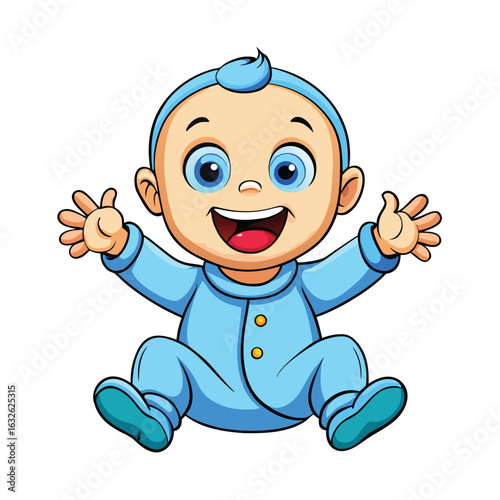 Joyful baby with bright blue eyes and a toothy grin