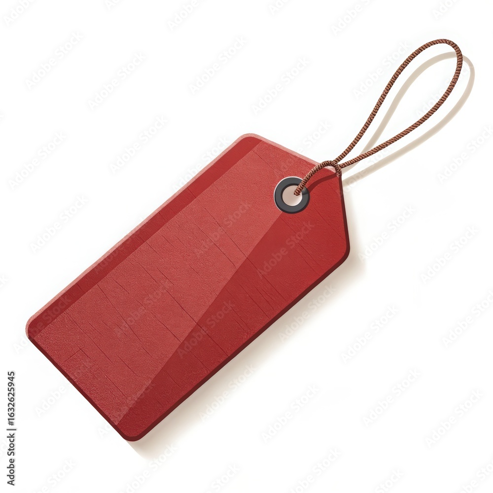 Fototapeta premium Red Textured Retail Tag with String and Grommet on a White Background