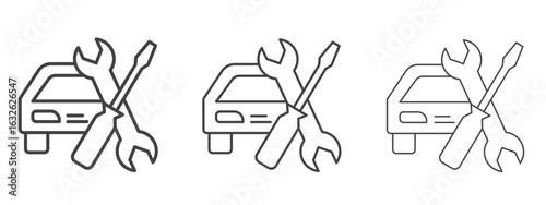 Car repair icon in Line Art Style for Design collection