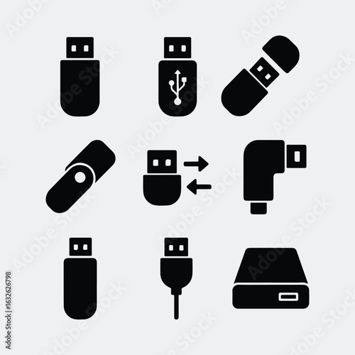Silhouette USB drives and data storage vector illustration