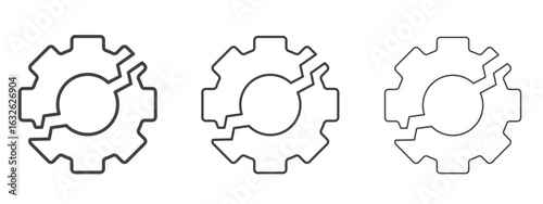 Broken gear icon in Line Art Style for Design collection