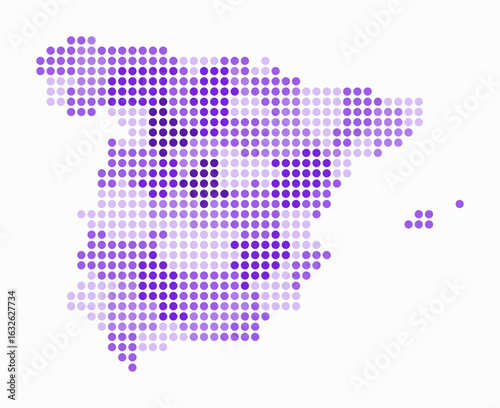 Spain dotted map. Digital style map of the country on white background. Spain shape with circle dots. Colored dots style. Large size circles. Stylish vector illustration.