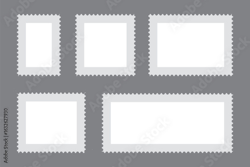 Empty postage stamp borders set vector illustration. Post stamps collection.