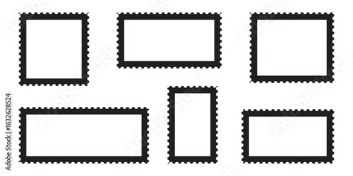 Empty postage stamp borders set vector illustration.