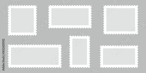 Empty postage stamp borders set vector illustration.