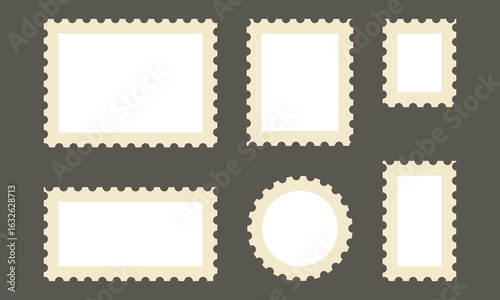Empty postage stamp borders set vector illustration. Post stamps collection.