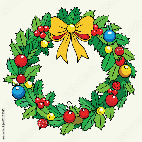 christmas wreath with holly berries
