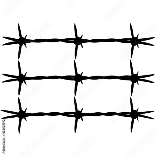 Three straight barb wires black vector