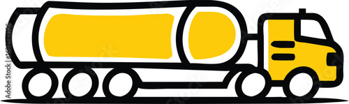 Yellow Cement Truck Icon, Heavy Vehicle Transportation Outline on White Background