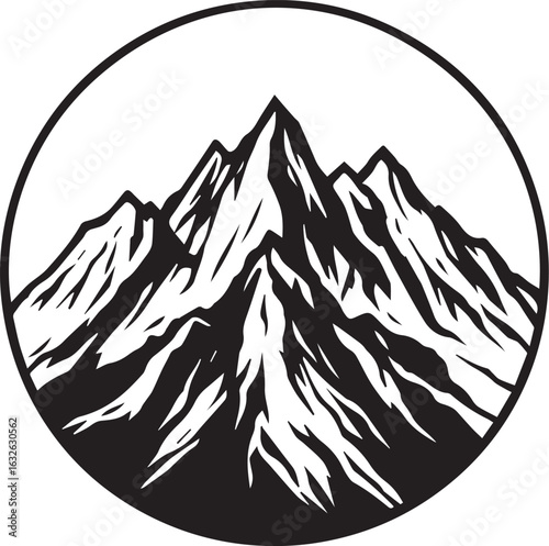 Bold, mountainous landscape graphic with rugged peaks and jagged slopes.

