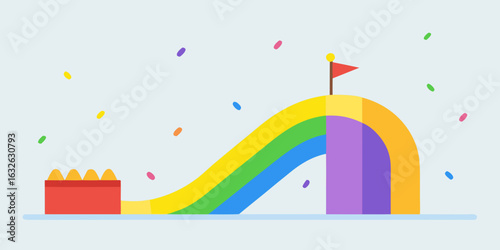 Animated style birthday rainbow slide fun