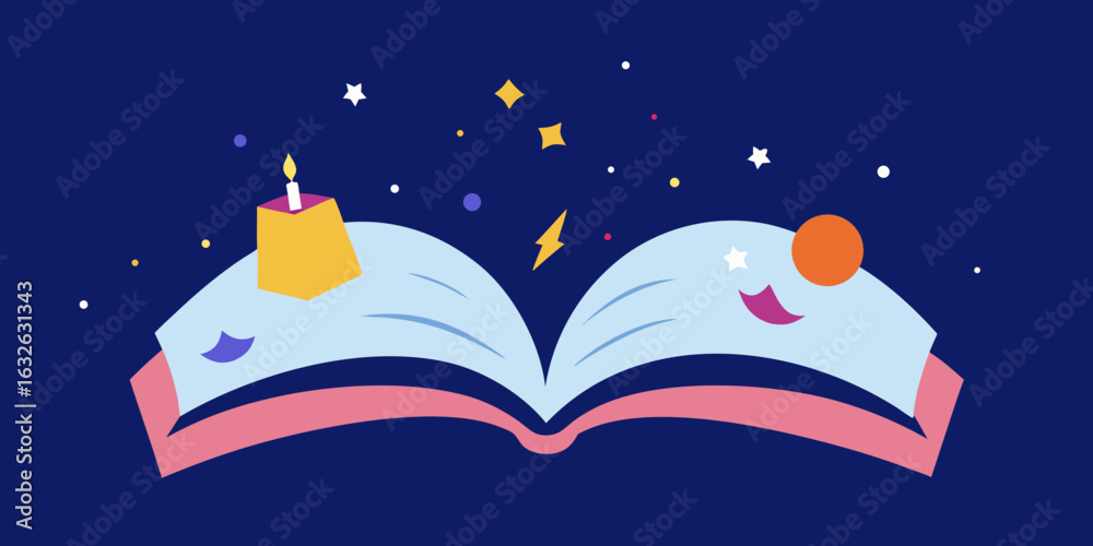 Naklejka premium magical book opening birthday scene inside pages