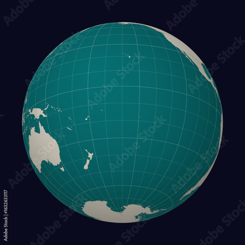 Cook Islands on the map. Globe centered to Cook Islands. Country location on the world map. Teal Pale Mint color palette. Globe with countries, meridians and parallels. Artistic vector illustration.