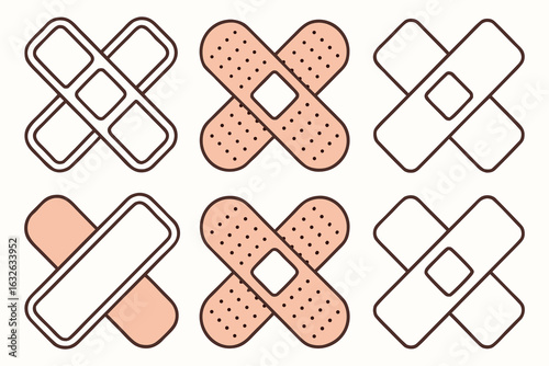 Adhesive bandage set on white background for medical and first aid use