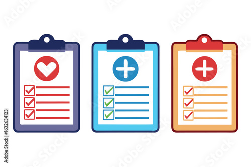 Medical Checklists with Heart and Plus Symbols