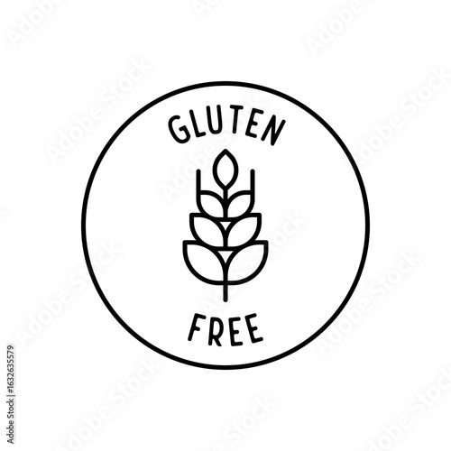 Gluten Free Icon with Wheat Grain Symbol in Minimal Circular Badge Design