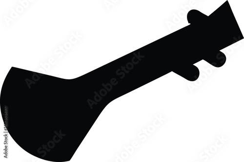 Minimalist Black Sarangi Silhouette, Stringed Instrument Icon on White Background