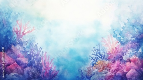 A serene watercolor depiction of an underwater scene with colorful corals and soft lighting.