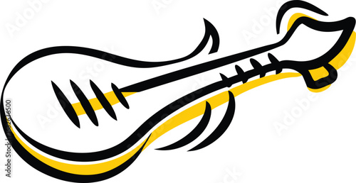 of Stringed Instrument Design in Black and Yellow on White
