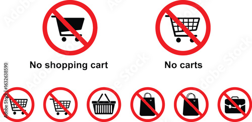 No shopping carts allowed no bags allowed prohibition signs