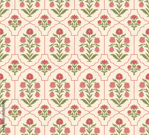 Hand drawn vintage floral pattern. Ornamental botanical flower pattern. Traditional mughal flower pattern. Hand drawn vintage floral pattern.
