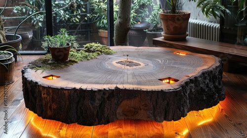 Illuminated Tree Trunk Coffee Table: A Rustic Masterpiece