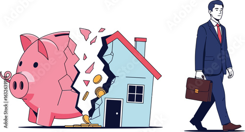 Mortgage crisis home loan finance piggy bank house business